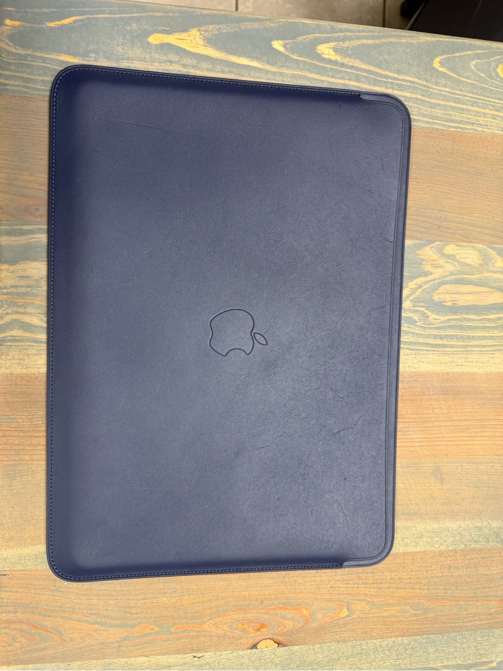 Apple Navy Blue Leather 13 inch laptop or tablet Sleeve with Apple Logo